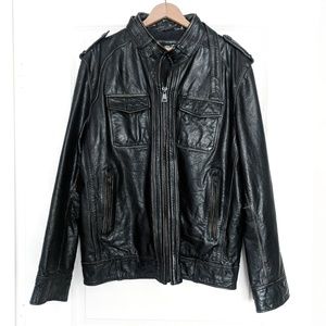 Black Rivet black leather moto jacket